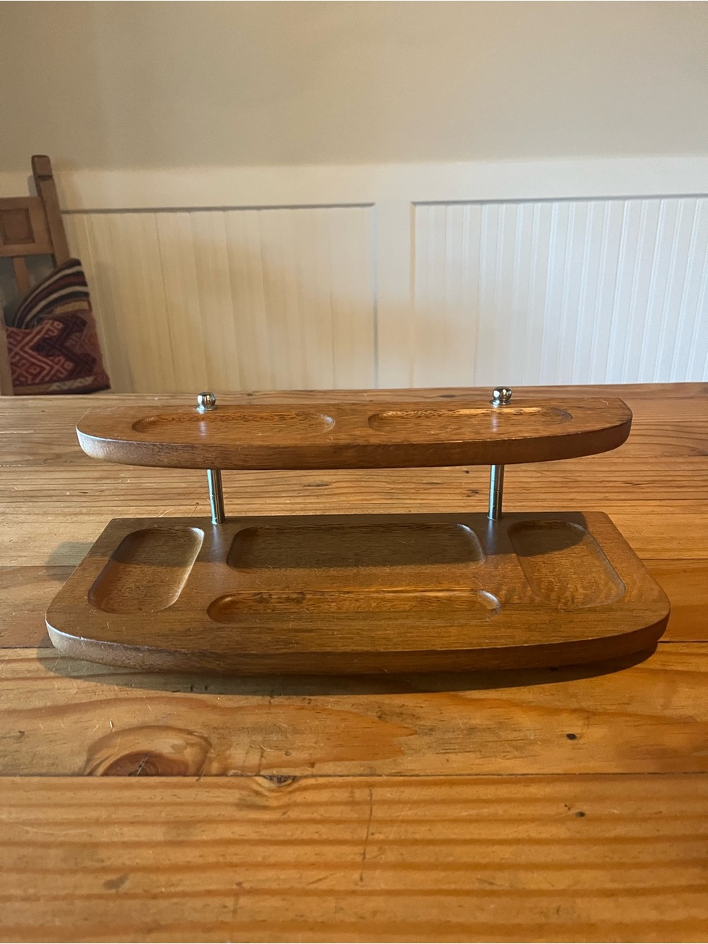 Vintage MCM Tiered Wood Valet Tray